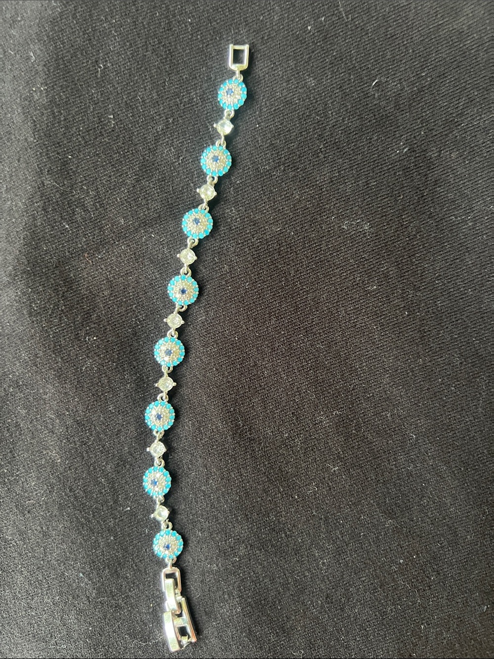 Turquoise Blue Crystal Floral Link Bracelet - Women Jewelry